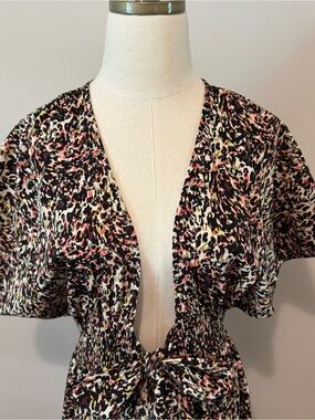 Women's Black Multi Leopard Print Swim Coverup